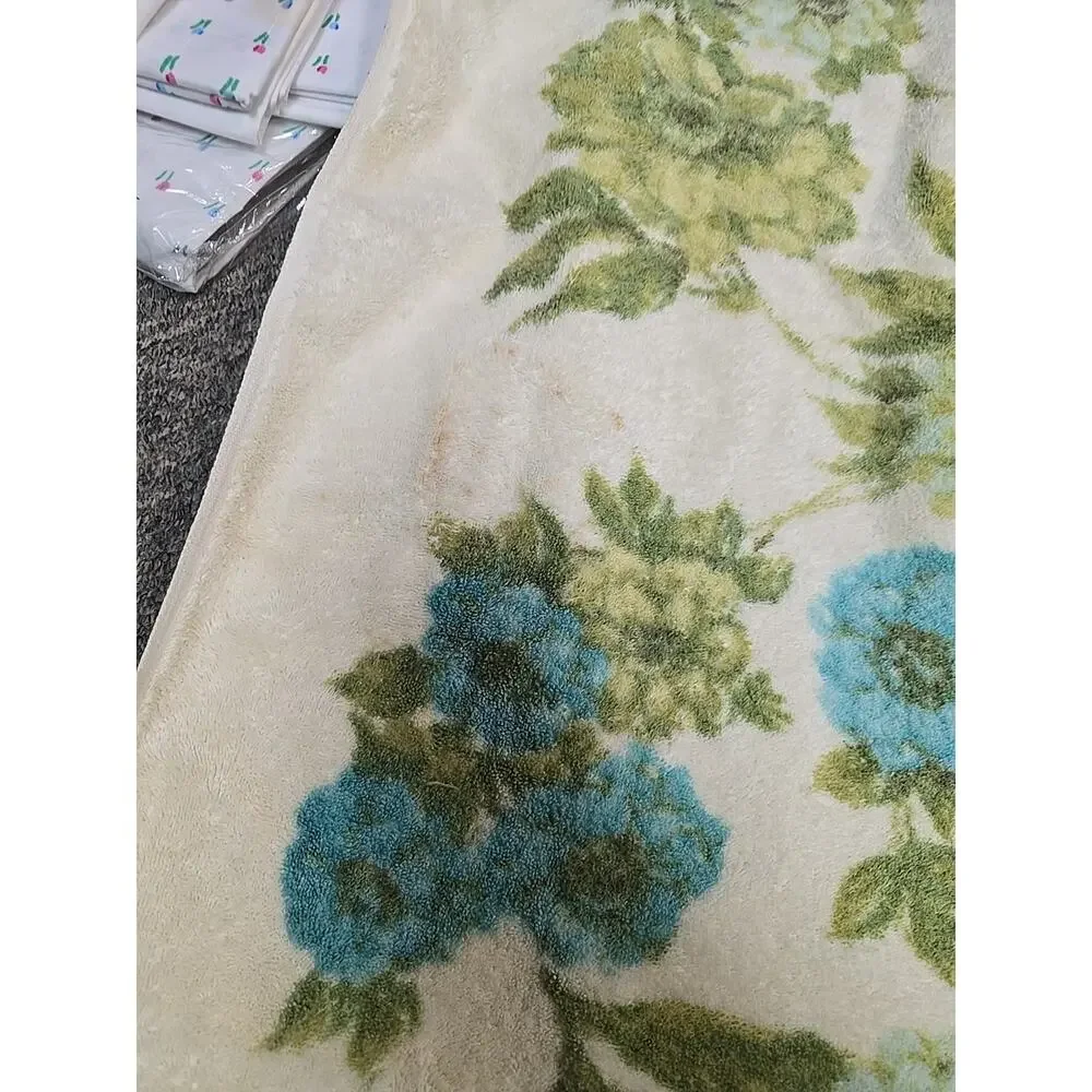 Lot of 4 Vtg MCM Springmaid Green Blue Floral 100% Cotton Bath and Hand Towels‎